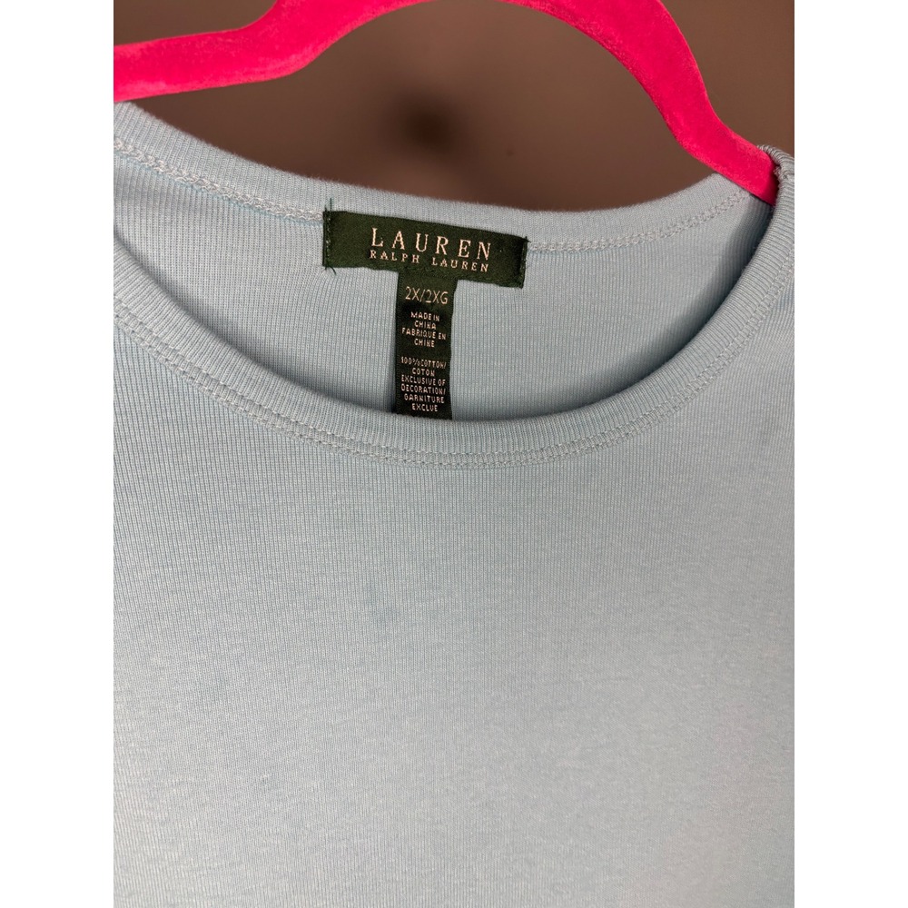 Lauren Ralph Lauren Long Sleeve Tee Baby Blue Cotton Pocket‎ 2X - Picture 2 of 7